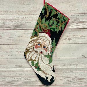 Vintage Style Needlepoint beaded Santa Stocking